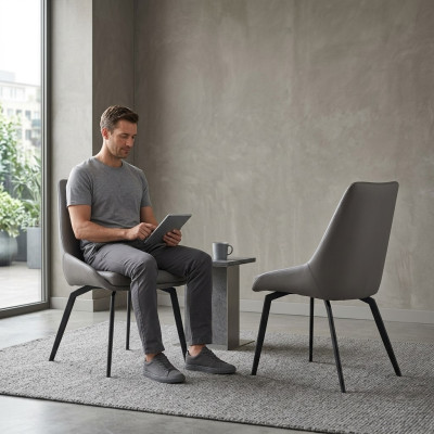 Moderner Grauer Stuhl Esszimmer Holz Metallstühle Designer Lehnstühle