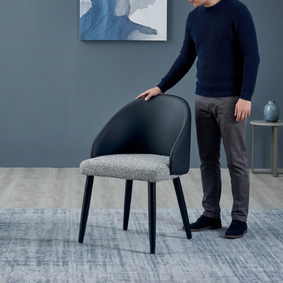 Grau-Blauer Esszimmerstuhl Luxuriöser Einsitzer Polstermöbel Holzstühle