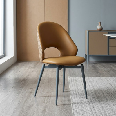 Brauner Lederstuhl Moderner Esszimmer Einsitzer Stilvolle Holz Stühle