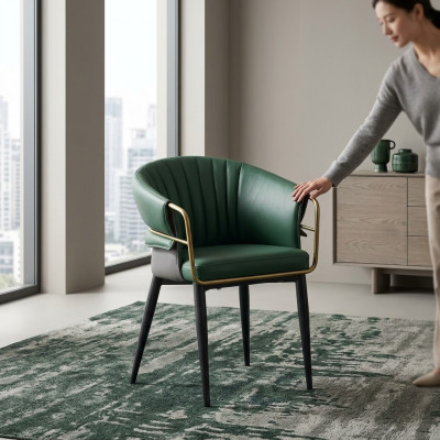 Grüner Esszimmerstuhl Designer Holzfüße Kunstlederstühle Edelstahl Möbel