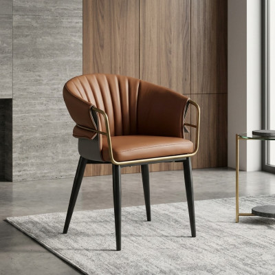Brauner Lederstuhl Designer Esszimmer Möbel Holzstühle Textil Stühle