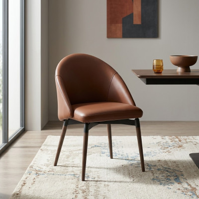Brauner Lederstuhl Designer Einsitzer Moderne Esszimmer Holz Stühle