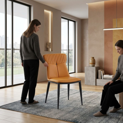 Braune Esszimmerstühle Designer Kunstleder EInsitzer Edle Holzstühle