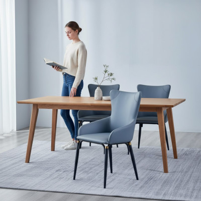 Blauer Esszimmer Stuhl Polster Moderner Einsitzer Designer Lederstuhl