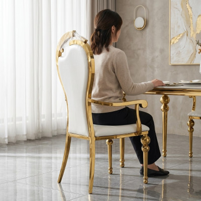 Klassischer Esszimmer Weiß-Goldener Stuhl Polsterstühle Holz Stühle Neu