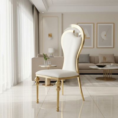 Klassischer Esszimmer Weiß-Goldener Stuhl Polsterstühle Holz Stühle Neu