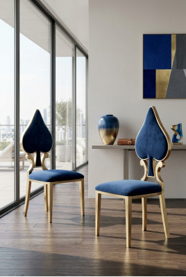 Blau-Goldener Esszimmerstuhl Moderner Einsitzer Polster Und Holz Stühle