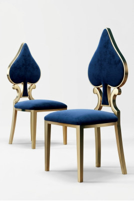 Blau-Goldener Esszimmerstuhl Moderner Einsitzer Polster Und Holz Stühle
