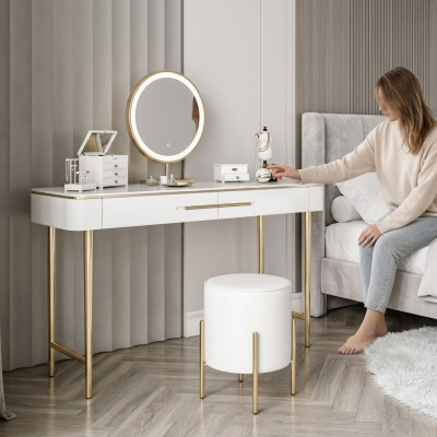 Weißer Schminktisch Designer Kosmetiktisch 2x Schubladen Frisierkommode