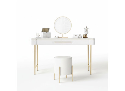 Weißer Schminktisch Designer Kosmetiktisch 2x Schubladen Frisierkommode