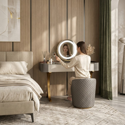 Beiger Schminktisch Designer Frisiertische Luxus Schubladen Holz Möbel