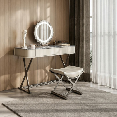 Beiger Schminktisch Design Schlafzimmer Möbel Luxus Holz Schminktische