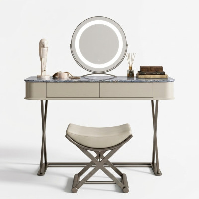 Beiger Schminktisch Design Schlafzimmer Möbel Luxus Holz Schminktische