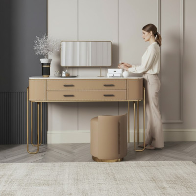 Brauner Frisiertisch Designer Schminktisch mit Schubladen Luxus Möbel