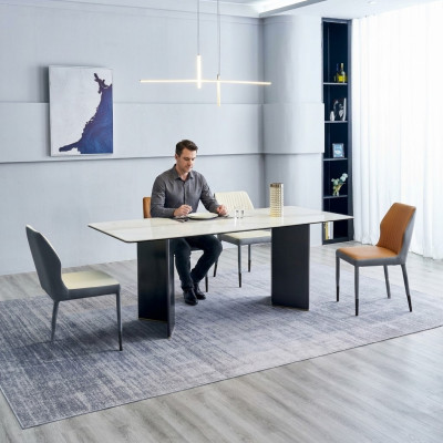 Weiße Tischplatte Designer Esszimmermöbel 4x Kunsteder Stühle Luxus Set
