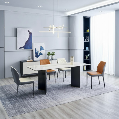 Weiße Tischplatte Designer Esszimmermöbel 4x Kunsteder Stühle Luxus Set