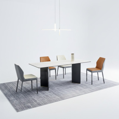 Weiße Tischplatte Designer Esszimmermöbel 4x Kunsteder Stühle Luxus Set