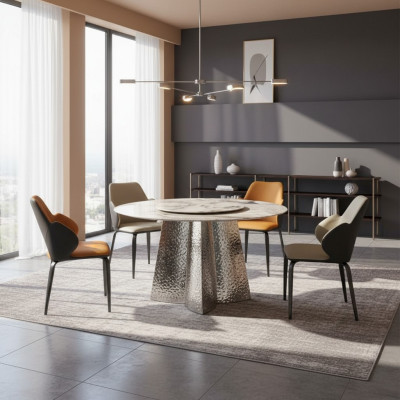 Moderne Essgruppe Designer Esstisch 4x Kunstlederstühle Luxus 5tlg Set