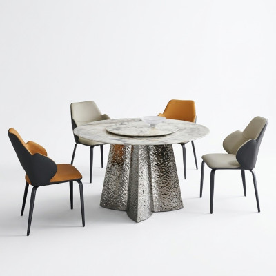 Moderne Essgruppe Designer Esstisch 4x Kunstlederstühle Luxus 5tlg Set