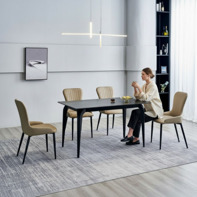Moderner Grauer Esstisch Designer 6x Textilstühle Holz Esszimmergruppe