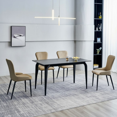 Moderner Grauer Esstisch Designer 6x Textilstühle Holz Esszimmergruppe