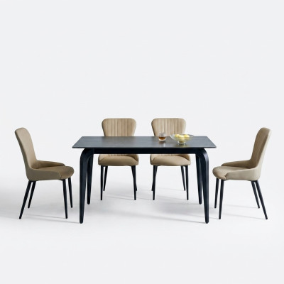 Moderner Grauer Esstisch Designer 6x Textilstühle Holz Esszimmergruppe