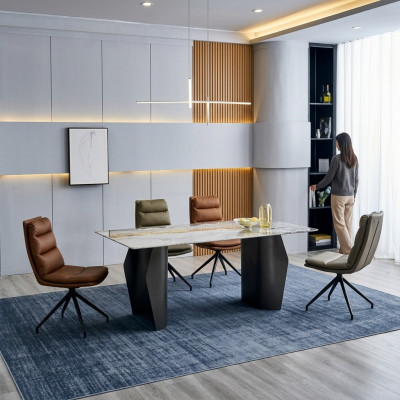 Stilvolle Esszimmer Möbel Grauer Esstisch 4x Kunstleder Stühle Einsitzer