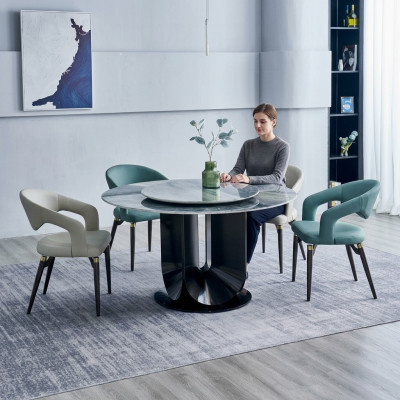 Moderne Essgruppe Designer Rundtisch 4x Stühle Esszimmergarnitur 5tlg