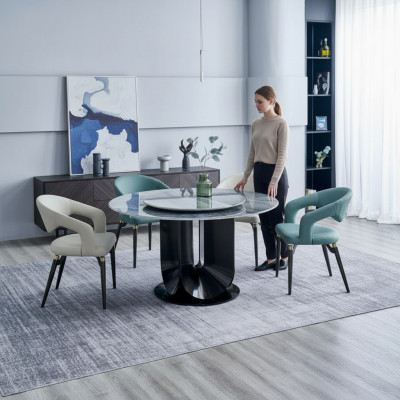 Designer Essgruppe Luxus Runder Esstisch 6x Stühle Stilvolle Sitzgruppe