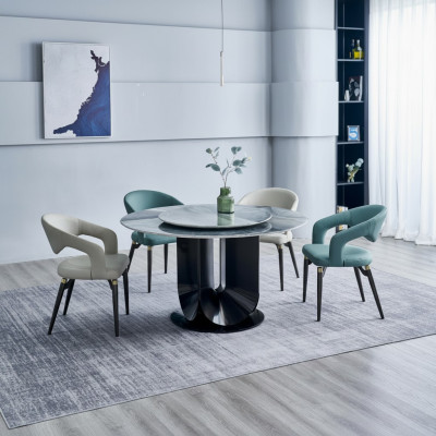 Designer Essgruppe Luxus Runder Esstisch 6x Stühle Stilvolle Sitzgruppe