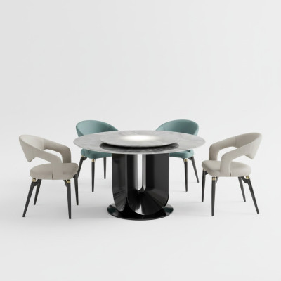 Designer Essgruppe Luxus Runder Esstisch 6x Stühle Stilvolle Sitzgruppe