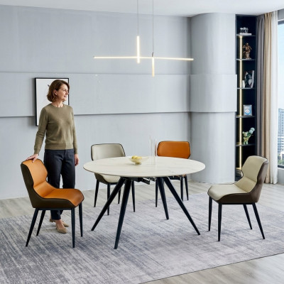Beiger Runder Esstisch Rundtisch 4x Polsterstühle Designer Esszimmer
