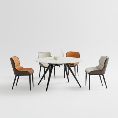 Beiger Runder Esstisch Rundtisch 4x Polsterstühle Designer Esszimmer