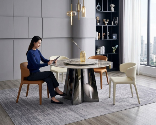 Designer Rundtisch Luxus 4x Lederstühle Esszimmergruppe Moderne Möbel