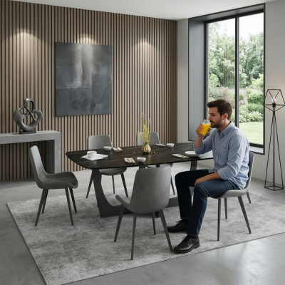 Moderne Esszimmer Garnitur Rechteckiger Esstisch 6x Kunstleder Stühle