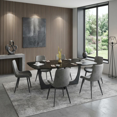 Moderne Esszimmer Garnitur Rechteckiger Esstisch 6x Kunstleder Stühle