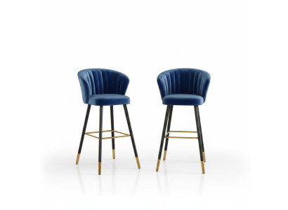 Blauer Barhocker Designer Möbel Edelstahl Polster 1-Sitzer Holzfüße