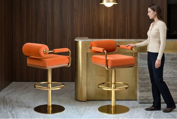 Oranger Barstuhl Edelstahl-Sitzer Edler Einsitzer Moderne Lounge Möbel