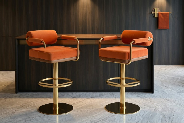 Oranger Barstuhl Edelstahl-Sitzer Edler Einsitzer Moderne Lounge Möbel