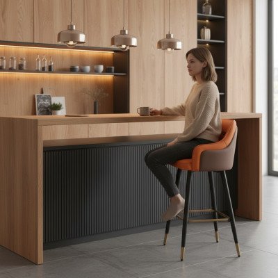 Designer Oranger Barstuhl Loungesitzer 1-Sitzer Moderner Einsitzer Neu