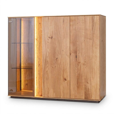 Hellbraune Vitrine Designer Esszimmer Anrichte Holz Schränke LED-Schrank