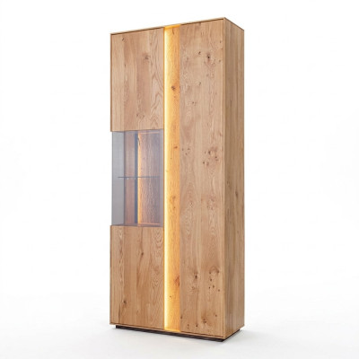 Wohnzimmer Braune Holzvitrine LED-Vitrine Holz Schrank Glasschrank Neu