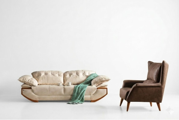 Weiß-Braune Wohnzimmer Couchgarnitur Designer Dreisitzer Luxus Sessel