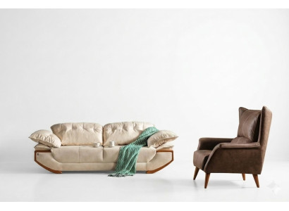 Weiß-Braune Wohnzimmer Couchgarnitur Designer Dreisitzer Luxus Sessel