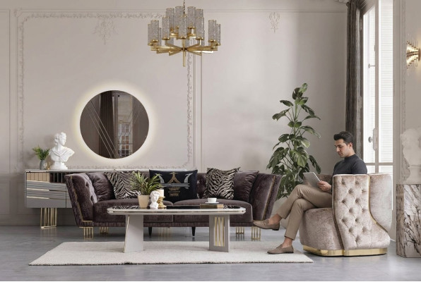 Stilvolle Couchgarnitur Dreisitzer + Sessel Luxus Wohnzimmer Sitzmöbel