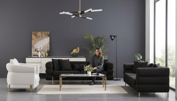 Wohnzimmer Sofa Set Designer Schwarzer Luxus Dreisitzer Weißer Sessel