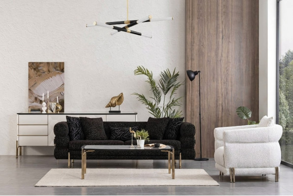 Wohnzimmer Sofa Set Designer Schwarzer Luxus Dreisitzer Weißer Sessel