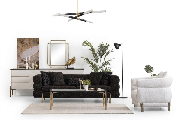 Wohnzimmer Sofa Set Designer Schwarzer Luxus Dreisitzer Weißer Sessel