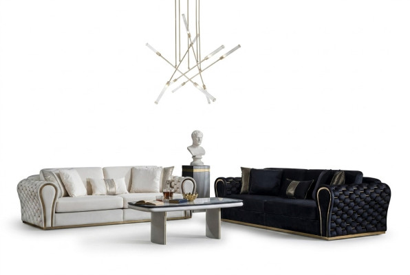 Schwarz Weiße Sofagarnitur 3+3 Designer Sitzer Luxus Polster 2x Sofas