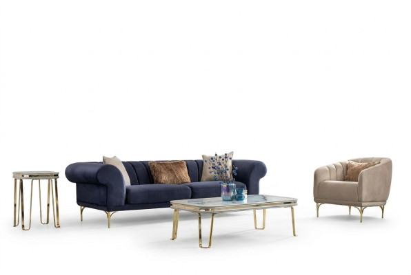 Moderne Blau-Beige Sofagarnitur Designer 3+1 -Sitzer Luxus Wohnzimmer Sessel